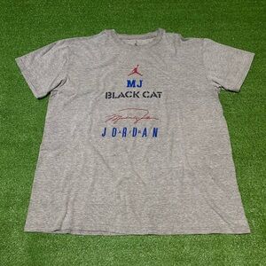 Vintage 00s MJ Black Cat Michael Air Jordan Signature T-Shirt Heather Gray XL